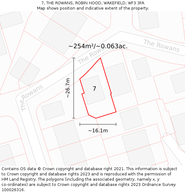 7, THE ROWANS, ROBIN HOOD, WAKEFIELD, WF3 3FA: Plot and title map