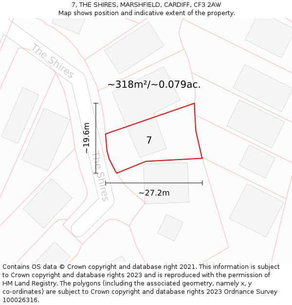 7, THE SHIRES, MARSHFIELD, CARDIFF, CF3 2AW: Plot and title map