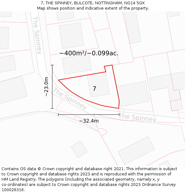 7, THE SPINNEY, BULCOTE, NOTTINGHAM, NG14 5GX: Plot and title map
