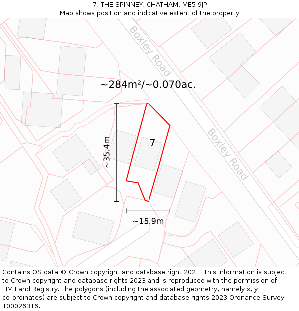 7, THE SPINNEY, CHATHAM, ME5 9JP: Plot and title map
