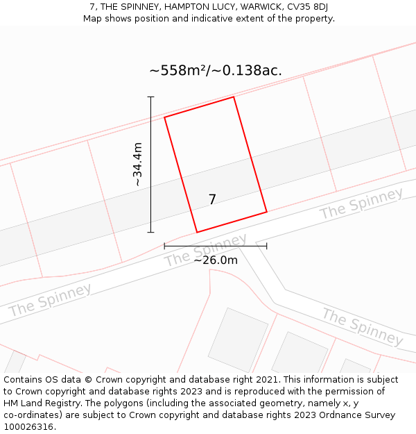7, THE SPINNEY, HAMPTON LUCY, WARWICK, CV35 8DJ: Plot and title map