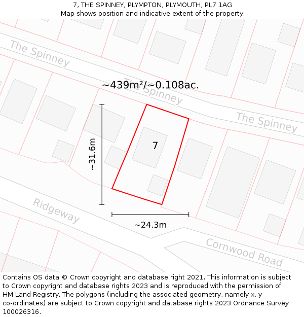 7, THE SPINNEY, PLYMPTON, PLYMOUTH, PL7 1AG: Plot and title map