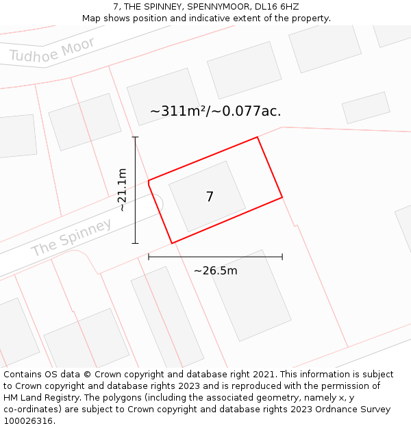 7, THE SPINNEY, SPENNYMOOR, DL16 6HZ: Plot and title map