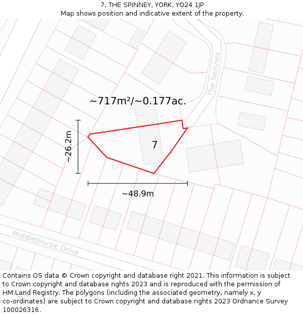 7, THE SPINNEY, YORK, YO24 1JP: Plot and title map