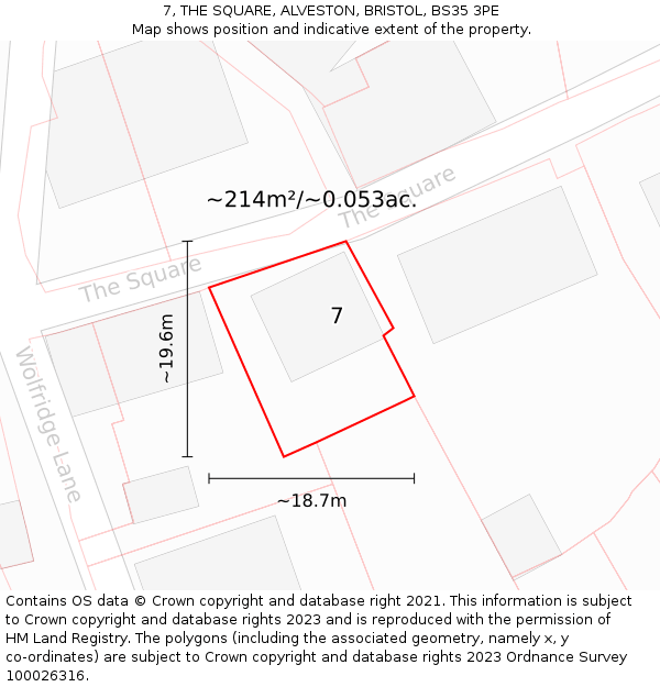 7, THE SQUARE, ALVESTON, BRISTOL, BS35 3PE: Plot and title map