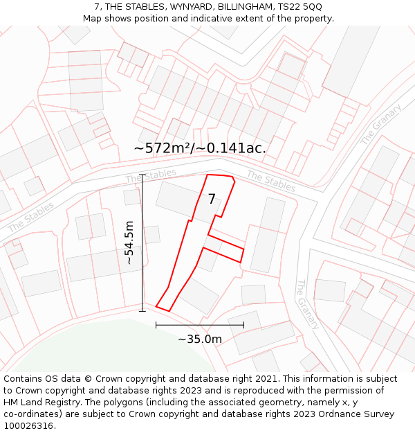7, THE STABLES, WYNYARD, BILLINGHAM, TS22 5QQ: Plot and title map