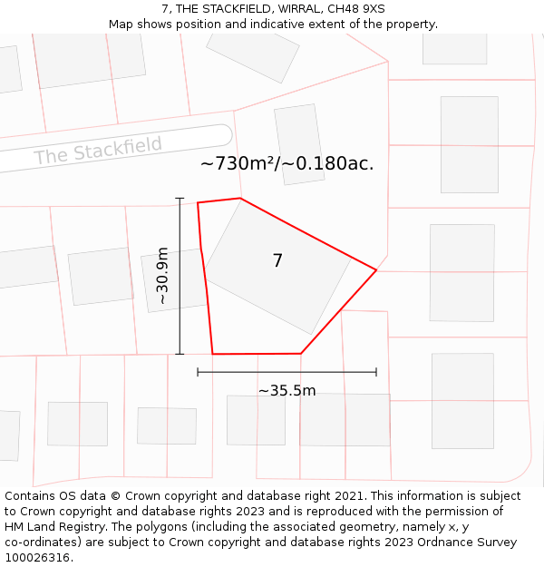 7, THE STACKFIELD, WIRRAL, CH48 9XS: Plot and title map