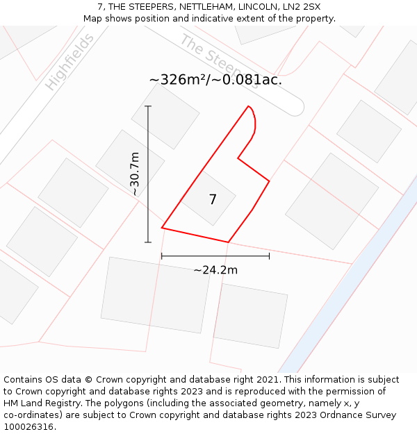 7, THE STEEPERS, NETTLEHAM, LINCOLN, LN2 2SX: Plot and title map