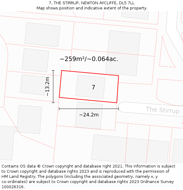 7, THE STIRRUP, NEWTON AYCLIFFE, DL5 7LL: Plot and title map