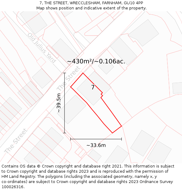 7, THE STREET, WRECCLESHAM, FARNHAM, GU10 4PP: Plot and title map