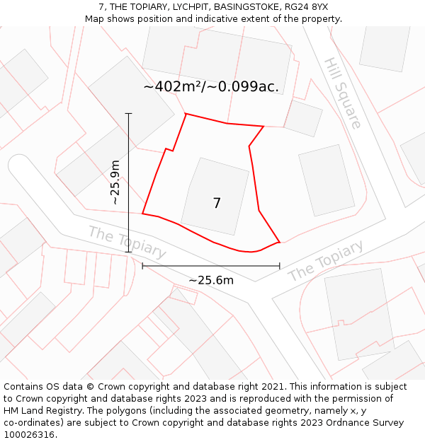 7, THE TOPIARY, LYCHPIT, BASINGSTOKE, RG24 8YX: Plot and title map