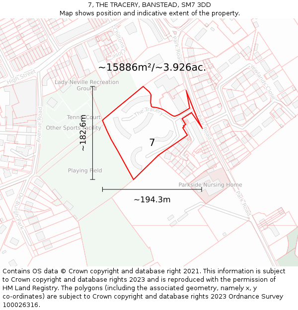 7, THE TRACERY, BANSTEAD, SM7 3DD: Plot and title map