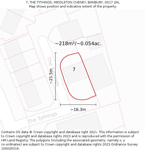 7, THE TYTHINGS, MIDDLETON CHENEY, BANBURY, OX17 2AL: Plot and title map