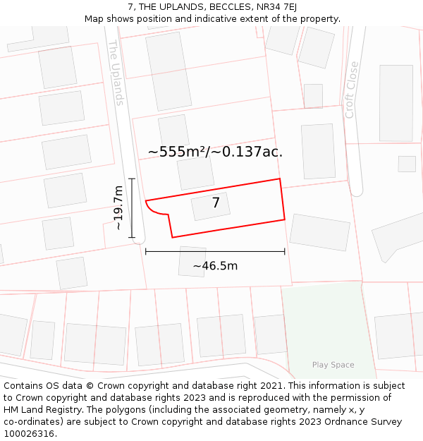 7, THE UPLANDS, BECCLES, NR34 7EJ: Plot and title map