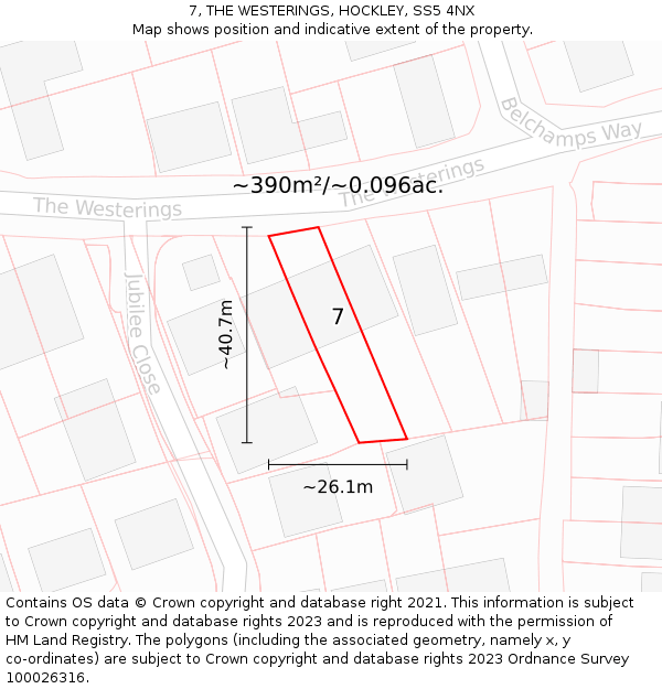 7, THE WESTERINGS, HOCKLEY, SS5 4NX: Plot and title map