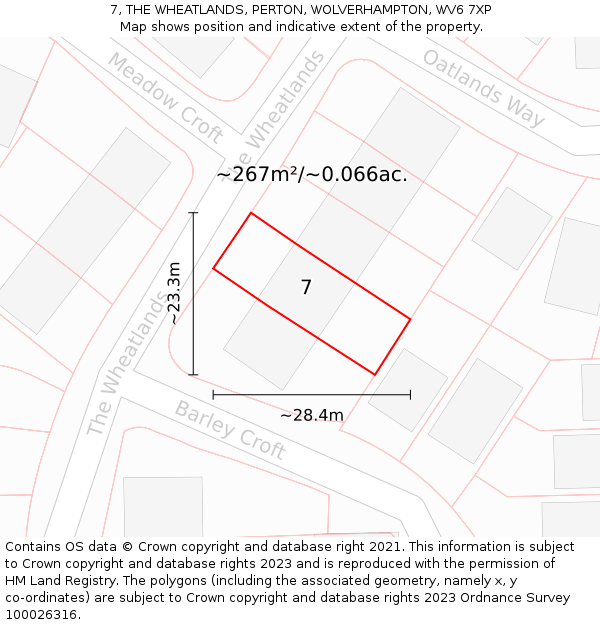7, THE WHEATLANDS, PERTON, WOLVERHAMPTON, WV6 7XP: Plot and title map