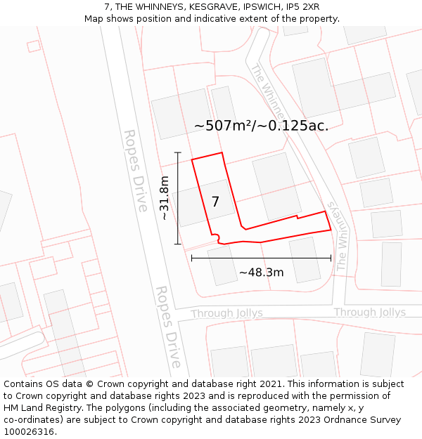 7, THE WHINNEYS, KESGRAVE, IPSWICH, IP5 2XR: Plot and title map