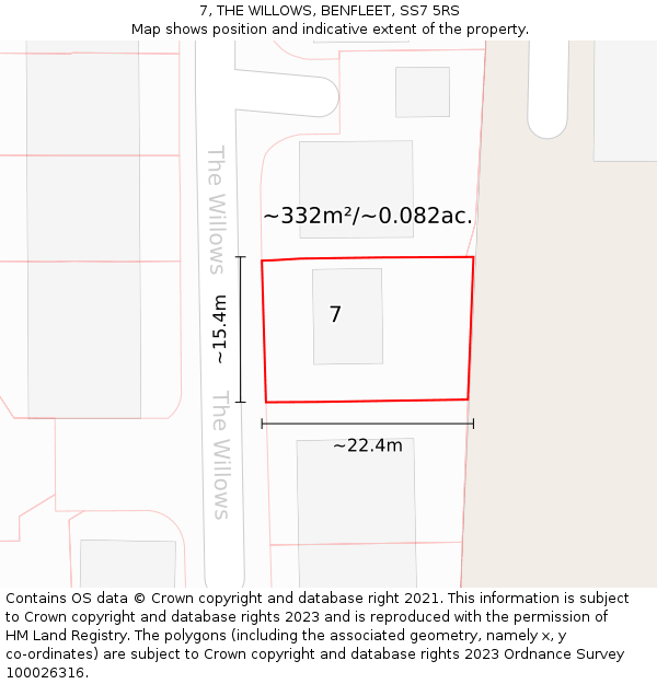 7, THE WILLOWS, BENFLEET, SS7 5RS: Plot and title map