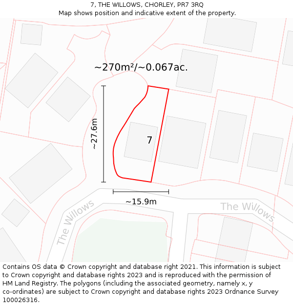 7, THE WILLOWS, CHORLEY, PR7 3RQ: Plot and title map