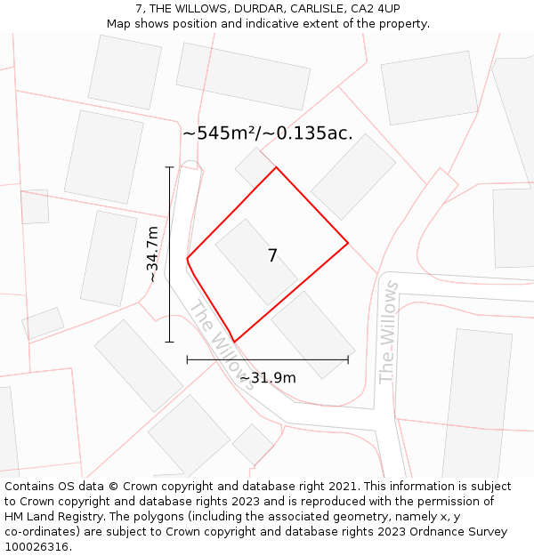 7, THE WILLOWS, DURDAR, CARLISLE, CA2 4UP: Plot and title map