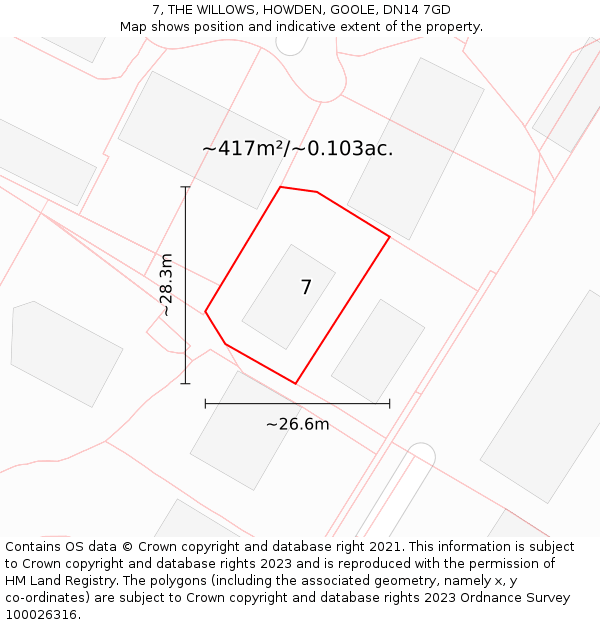 7, THE WILLOWS, HOWDEN, GOOLE, DN14 7GD: Plot and title map
