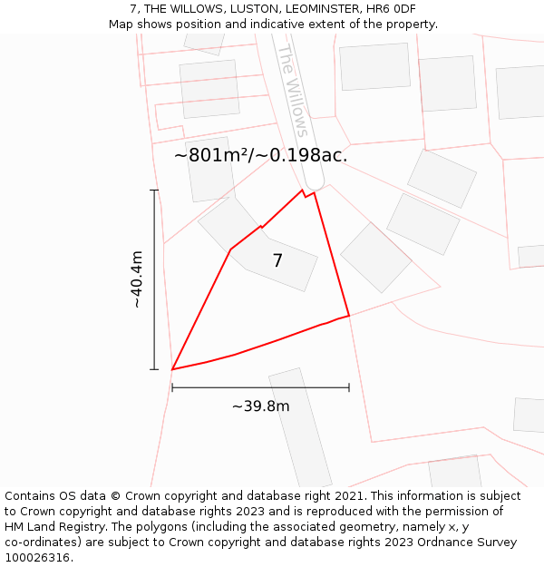 7, THE WILLOWS, LUSTON, LEOMINSTER, HR6 0DF: Plot and title map