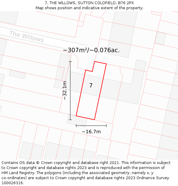 7, THE WILLOWS, SUTTON COLDFIELD, B76 2PX: Plot and title map
