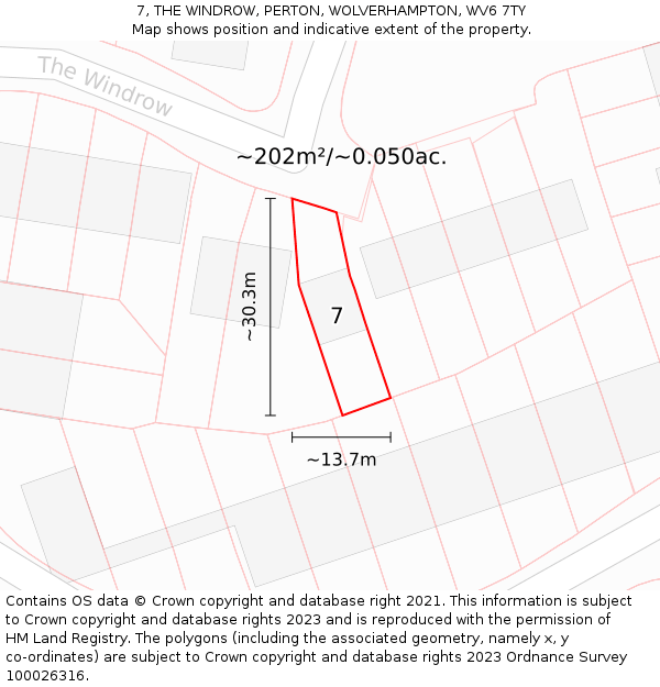 7, THE WINDROW, PERTON, WOLVERHAMPTON, WV6 7TY: Plot and title map