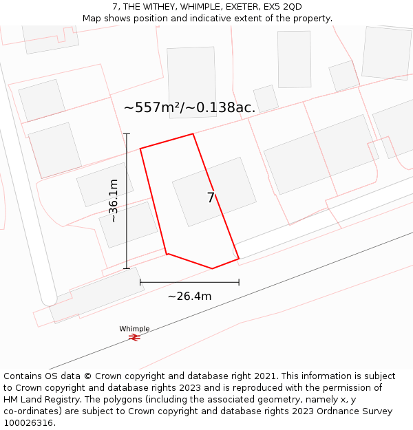 7, THE WITHEY, WHIMPLE, EXETER, EX5 2QD: Plot and title map