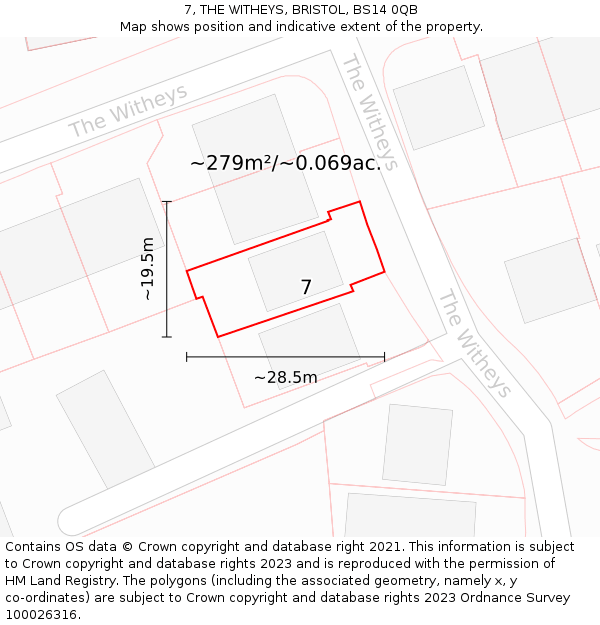 7, THE WITHEYS, BRISTOL, BS14 0QB: Plot and title map