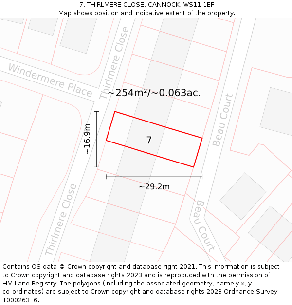 7, THIRLMERE CLOSE, CANNOCK, WS11 1EF: Plot and title map