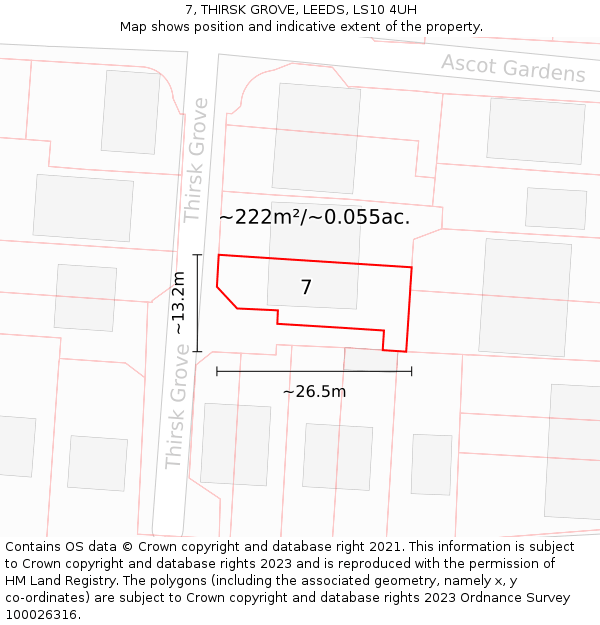 7, THIRSK GROVE, LEEDS, LS10 4UH: Plot and title map