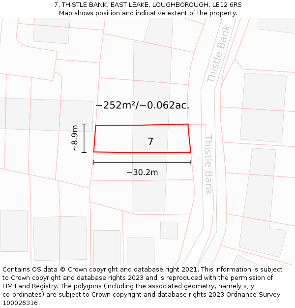 7, THISTLE BANK, EAST LEAKE, LOUGHBOROUGH, LE12 6RS: Plot and title map