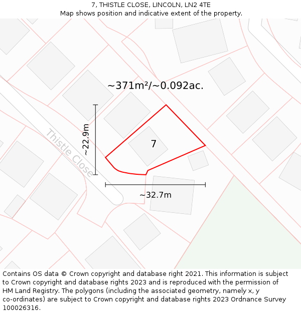 7, THISTLE CLOSE, LINCOLN, LN2 4TE: Plot and title map