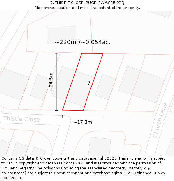 7, THISTLE CLOSE, RUGELEY, WS15 2PQ: Plot and title map