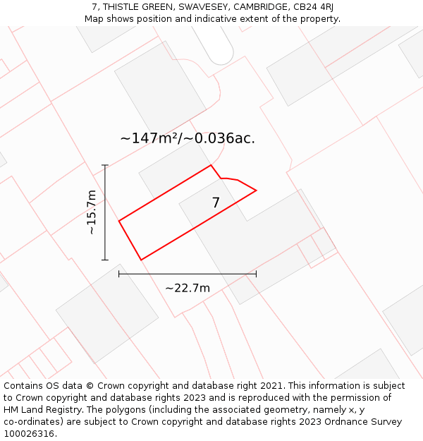 7, THISTLE GREEN, SWAVESEY, CAMBRIDGE, CB24 4RJ: Plot and title map