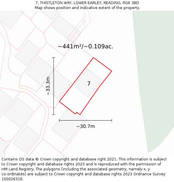 7, THISTLETON WAY, LOWER EARLEY, READING, RG6 3BD: Plot and title map