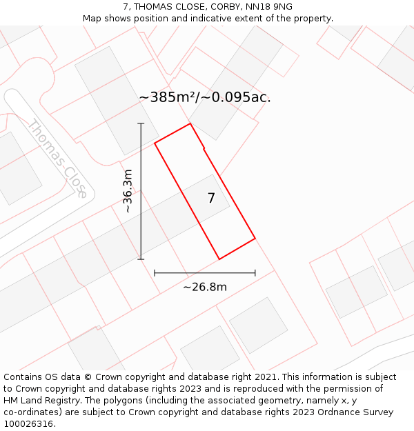 7, THOMAS CLOSE, CORBY, NN18 9NG: Plot and title map