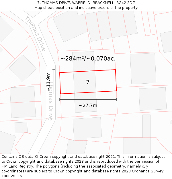 7, THOMAS DRIVE, WARFIELD, BRACKNELL, RG42 3DZ: Plot and title map