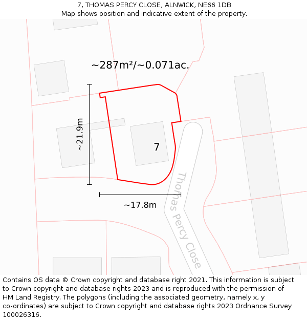 7, THOMAS PERCY CLOSE, ALNWICK, NE66 1DB: Plot and title map
