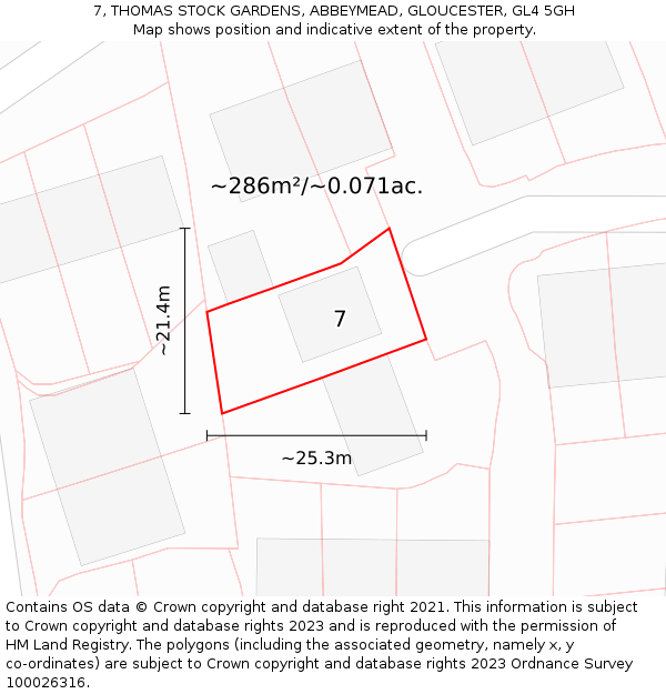 7, THOMAS STOCK GARDENS, ABBEYMEAD, GLOUCESTER, GL4 5GH: Plot and title map