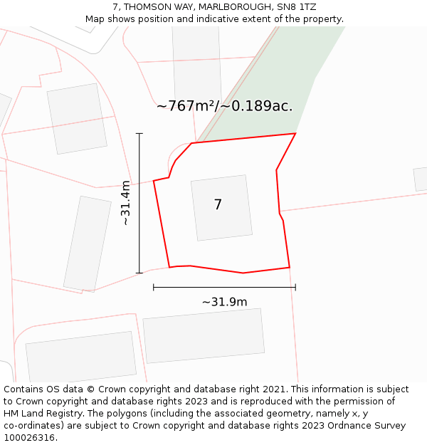 7, THOMSON WAY, MARLBOROUGH, SN8 1TZ: Plot and title map