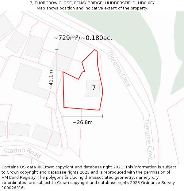 7, THORGROW CLOSE, FENAY BRIDGE, HUDDERSFIELD, HD8 0FY: Plot and title map