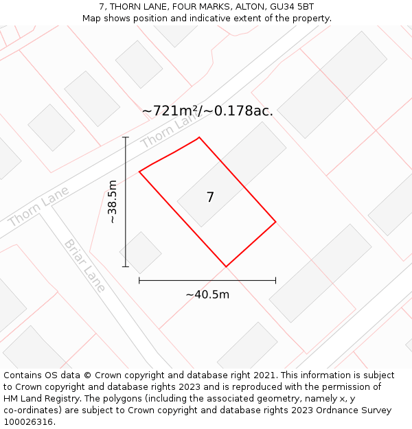 7, THORN LANE, FOUR MARKS, ALTON, GU34 5BT: Plot and title map