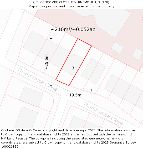 7, THORNCOMBE CLOSE, BOURNEMOUTH, BH9 3QL: Plot and title map