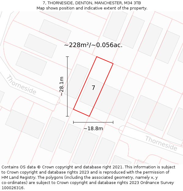 7, THORNESIDE, DENTON, MANCHESTER, M34 3TB: Plot and title map