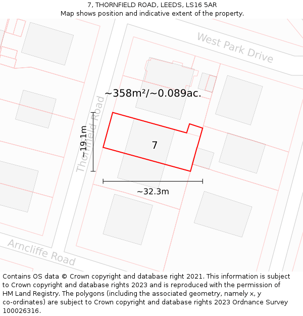 7, THORNFIELD ROAD, LEEDS, LS16 5AR: Plot and title map