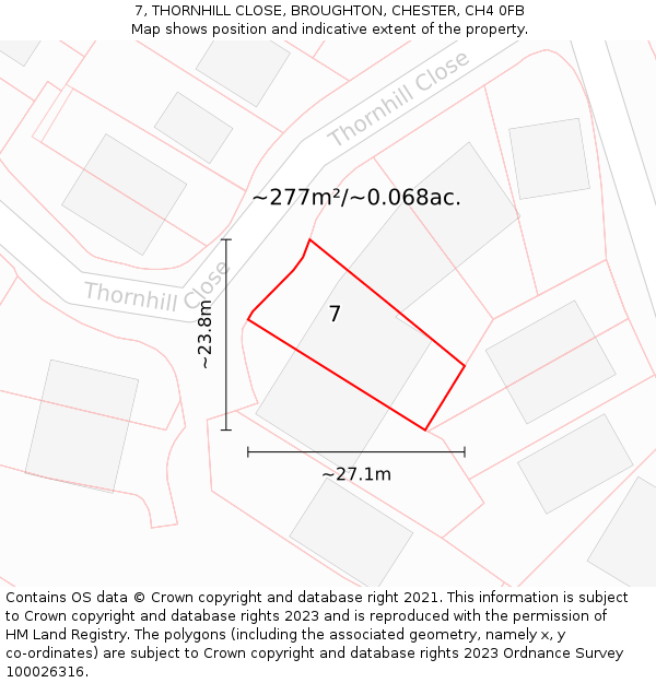 7, THORNHILL CLOSE, BROUGHTON, CHESTER, CH4 0FB: Plot and title map