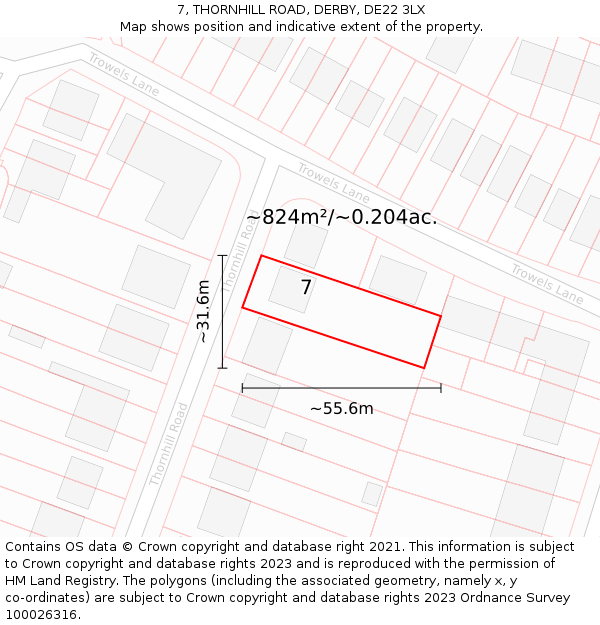 7, THORNHILL ROAD, DERBY, DE22 3LX: Plot and title map
