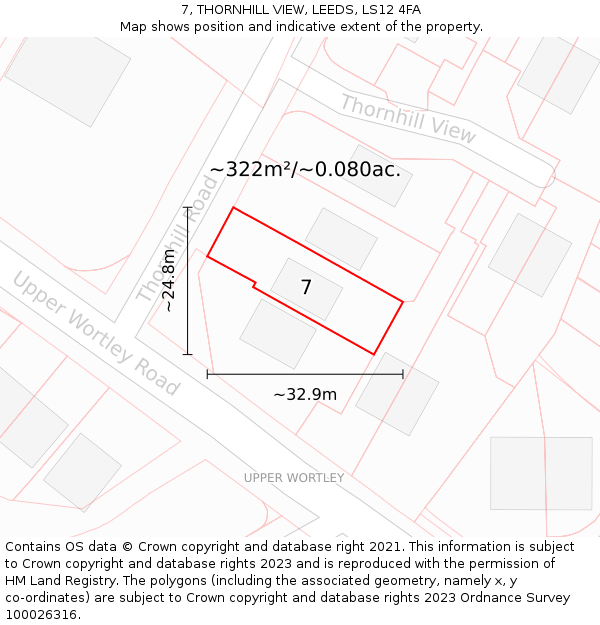 7, THORNHILL VIEW, LEEDS, LS12 4FA: Plot and title map